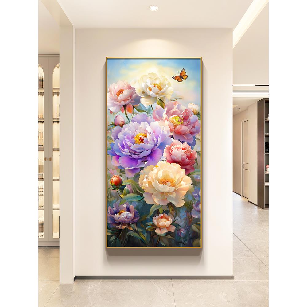装饰画道路挂画、高端端正的现代走廊壁画、牡丹花入口墙、客厅感图片
