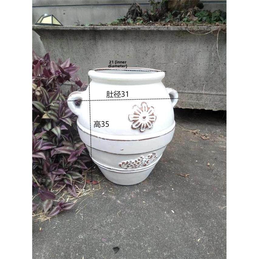 白双耳庭院大罐景观陶器粗陶红陶花盆花瓶饰物陶瓷大罐