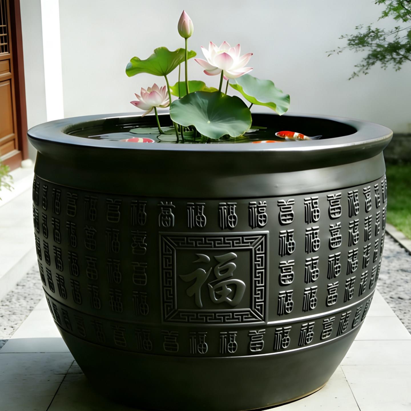 景德镇陶瓷鱼缸黑陶泥瓦鱼缸水缸民宿别墅荷花缸古法复古泥缸门海
