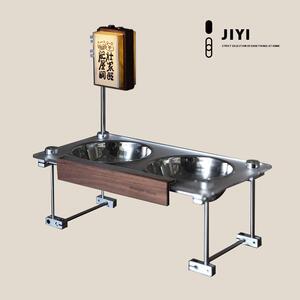 JIYI仪式感带灯猫碗不锈钢双碗架护颈狗碗水碗慢食碗防打翻猫食盆