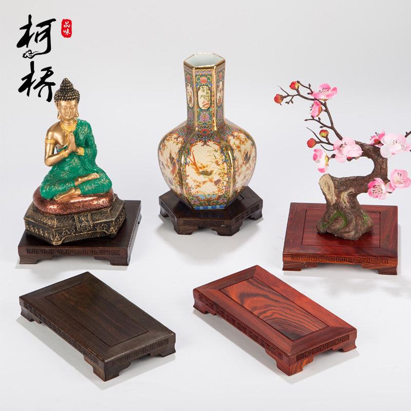 红木雕刻佛像底座红檀长方六边形工艺品摆饰实木花盆栽奇石头托架