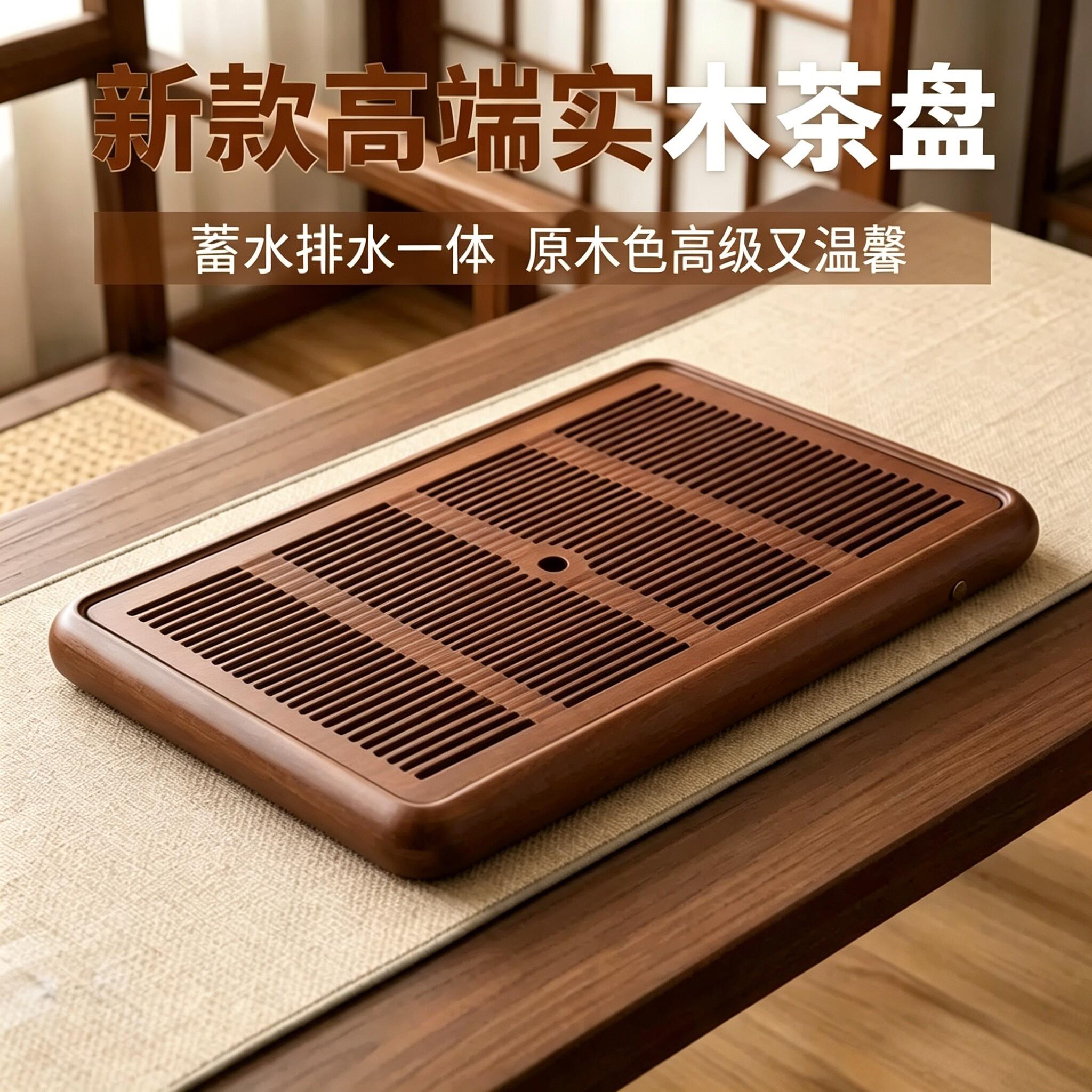 新款高端实木蓄储排水式茶盘小型家用长方形沥水茶台茶海茶具托盘