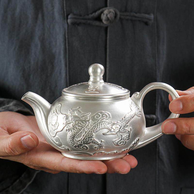 纯手工大号银茶壶紫砂鎏银镶银功夫茶具高档办公龙凤防烫养生茶具