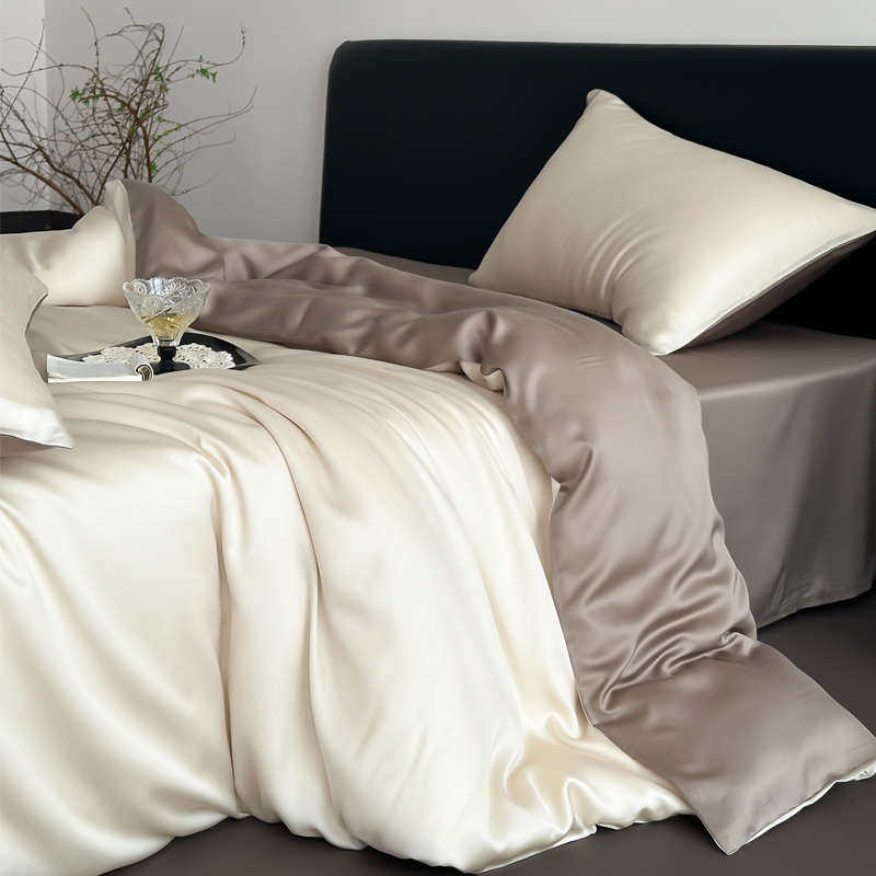 简约纯色丝滑兰精天丝四件套裸睡贡缎被套床单笠冰丝床上用品夏季