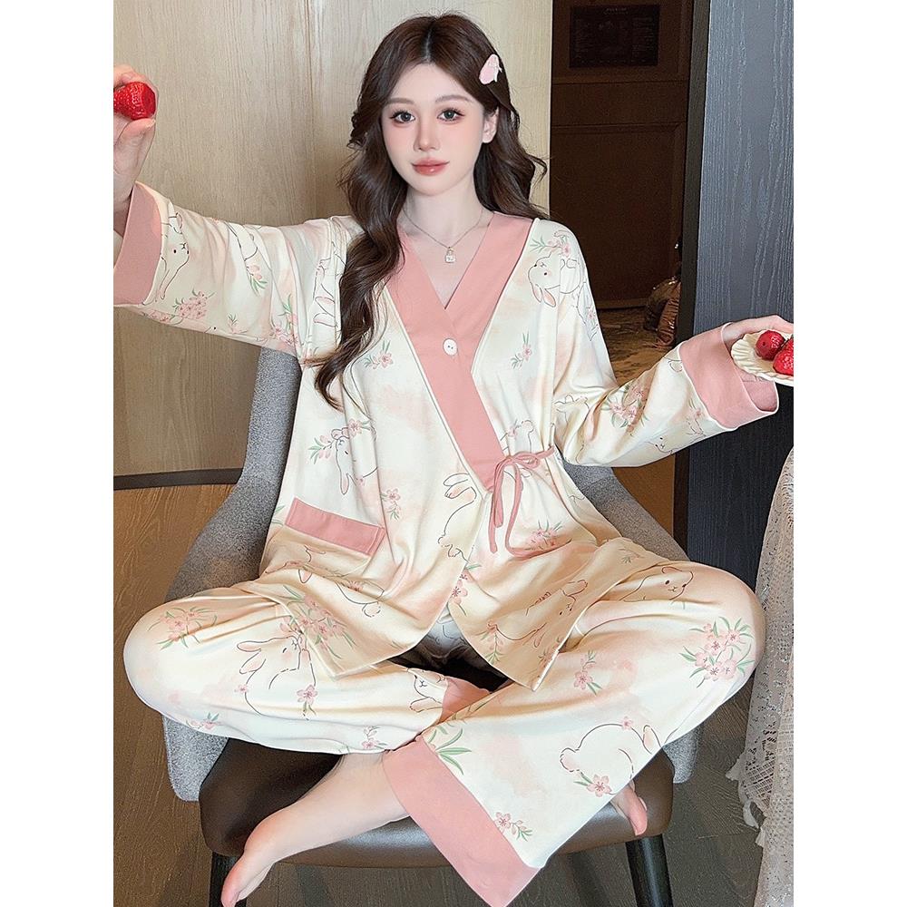 月子服纯棉春秋产后8月份7孕妇睡衣夏季薄款喂奶哺乳期产妇家居服