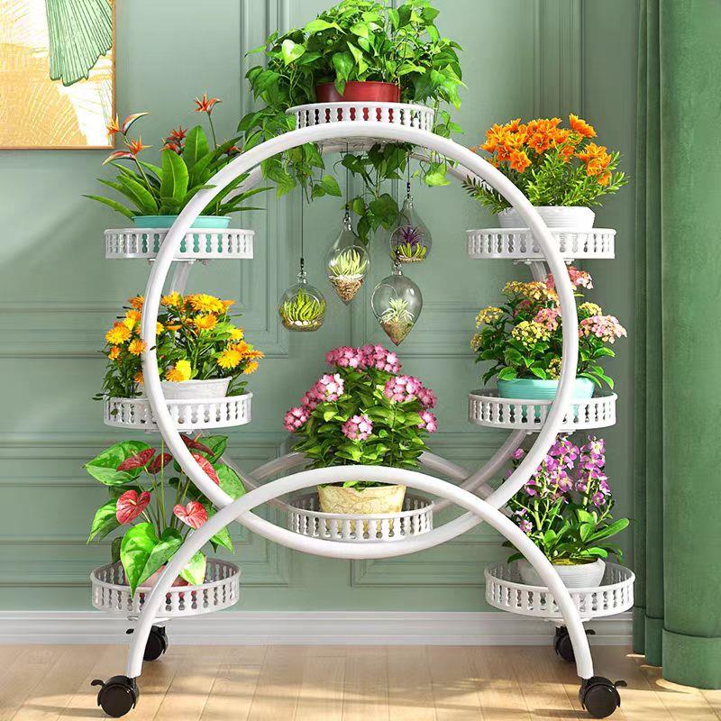 轻奢花架子客厅落地式可移动带轮绿萝花盆架铁艺多层阳台家用落地