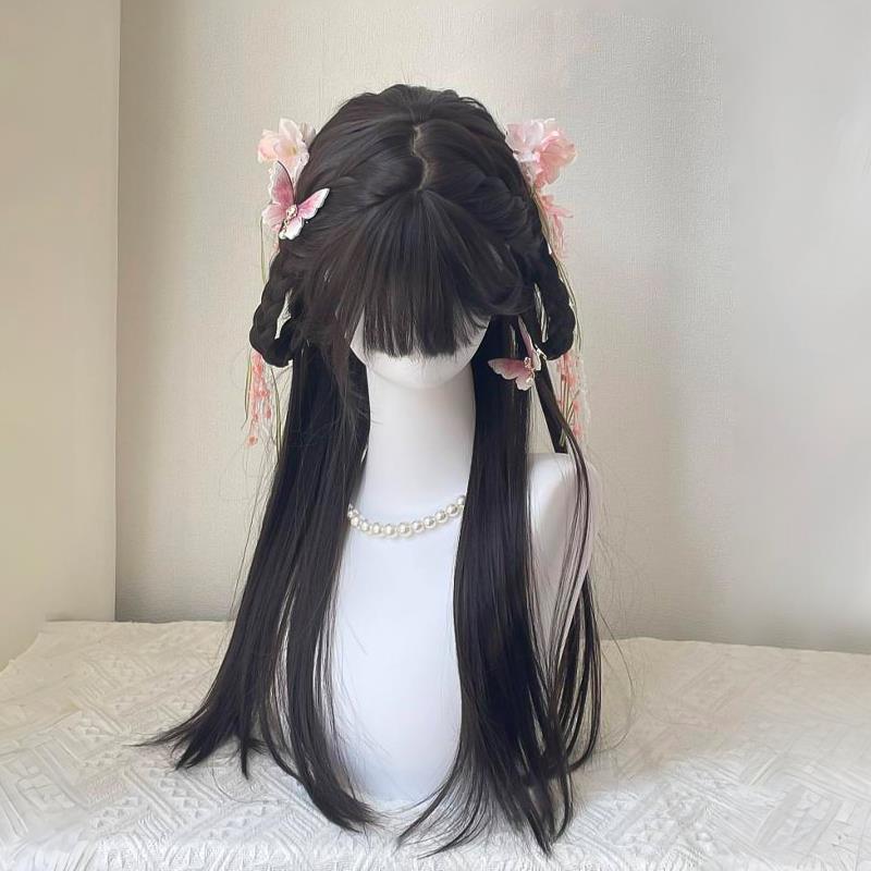 【垂耳兔】假发女长发日常甜妹全头套式Lolita齐浏海黑长直假发套