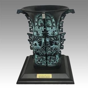 青铜摆件何尊纯铜招财博古架古玩古董新中式客厅办公室彷古青铜器