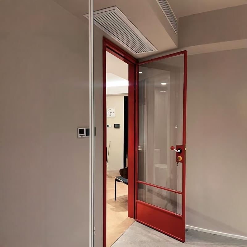 法式复古玻璃门红色单开门铝合金极简卫生间厕所门阳台厨房老钢门