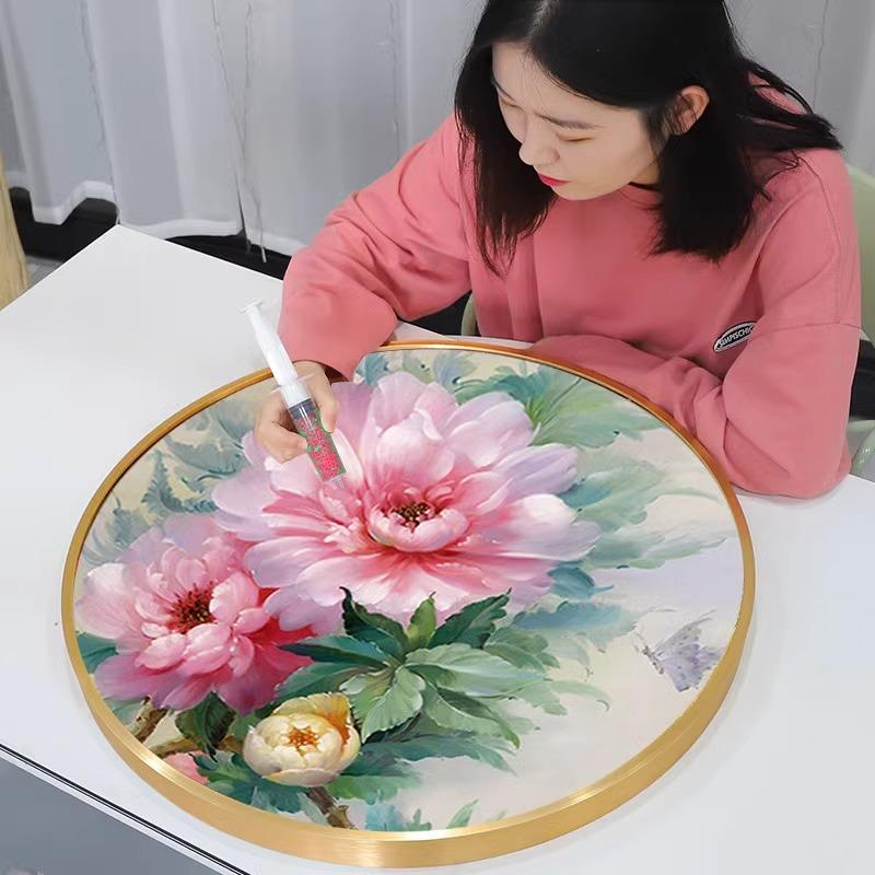 5d钻石画2025新款客厅满钻牡丹花中式带框手工贴钻十字绣点砖画y