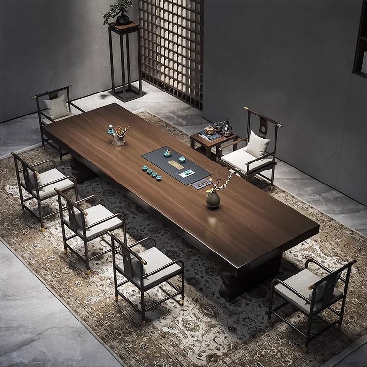 新中式办公室接待实木茶桌客厅家用原木大板茶台全套禅意泡茶桌椅