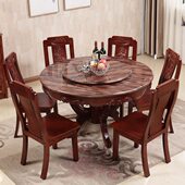 大理石餐桌椅1.3米6人现代实木橡木餐桌 圆餐桌圆形中式 餐桌圆桌
