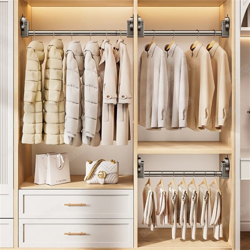 吸盘可伸缩衣橱挂衣架家t用免打孔卧室阳台晾衣杆室内简易衣帽收