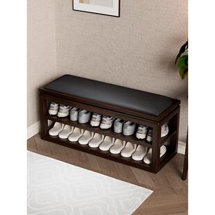 全实木换鞋凳家用门口新中式入门鞋柜一体可坐穿鞋凳多层入户鞋架