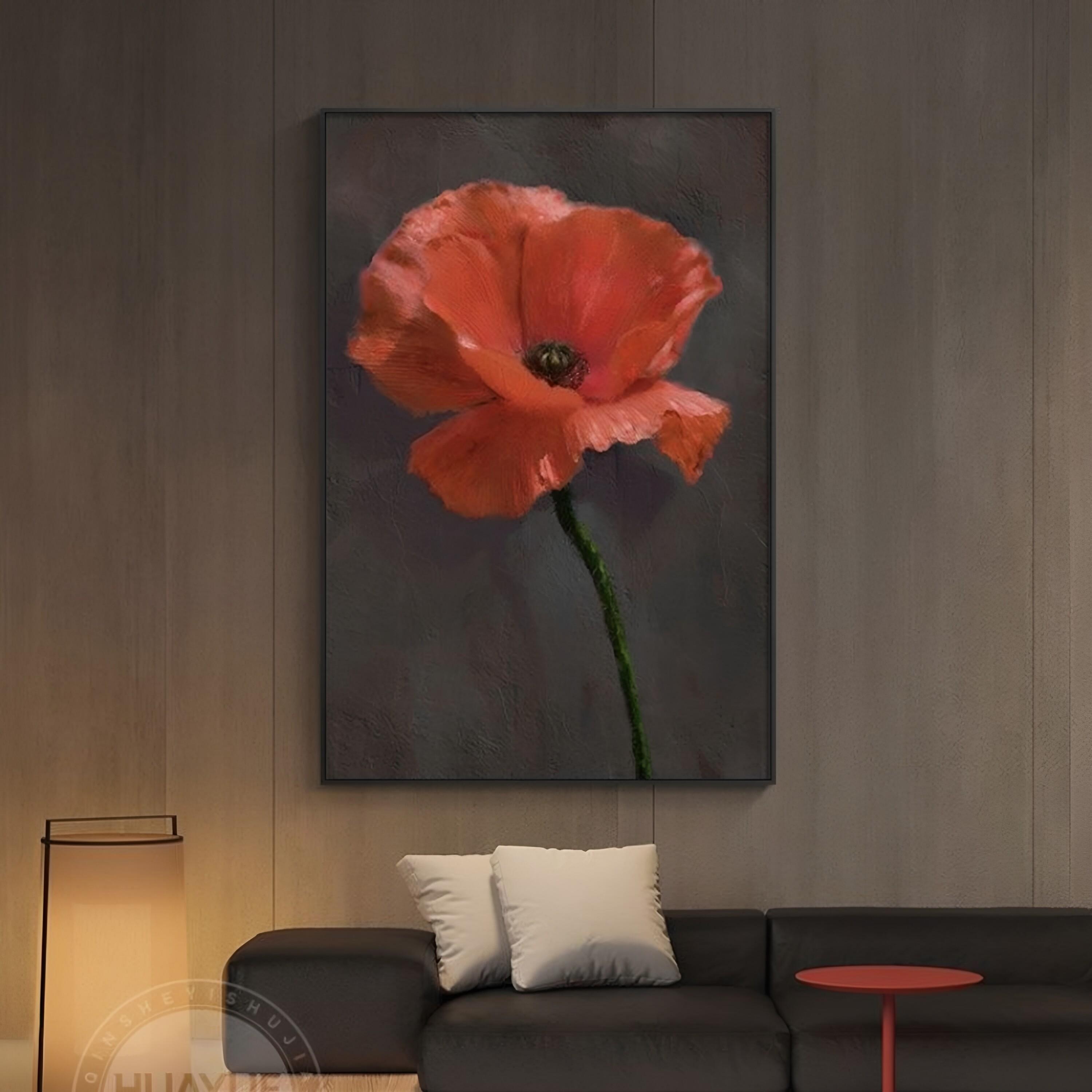 现代简约红色花卉装饰画客厅轻奢小众艺术挂画有框植物画
