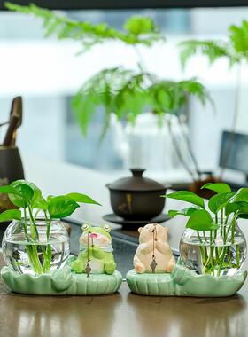 创意青蛙小猫钓鱼饰品水培花瓶景观桌面装饰可爱愈合微景观