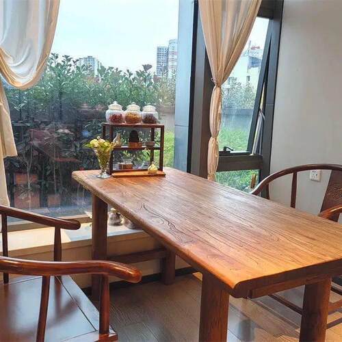 榆木桌子休闲茶桌家用餐桌吧台电脑桌书桌民宿定制