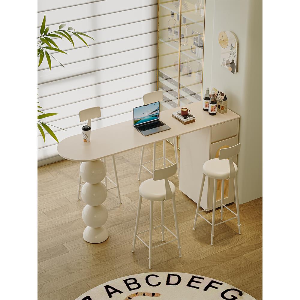 轻奢岩板吧台桌家用客厅厨房边隔断吧台阳台靠墙半圆小户型高脚桌