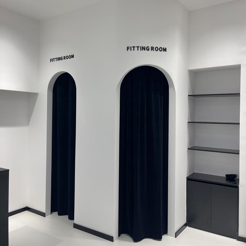 冷淡风黑色丝绒更衣室拱形门窗帘高级感极简女装服装店试衣间门帘