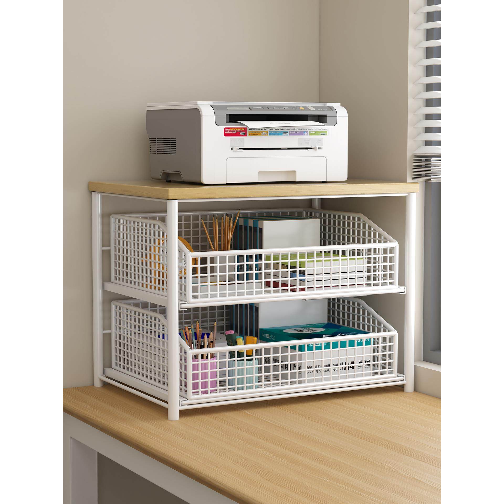 办公室桌面上打印机置物架桌面分层架文件收纳架复印机放置架落地