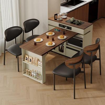 2025新款可旋转伸缩岩板岛台餐桌一体式家用小户型多功能厨房导台