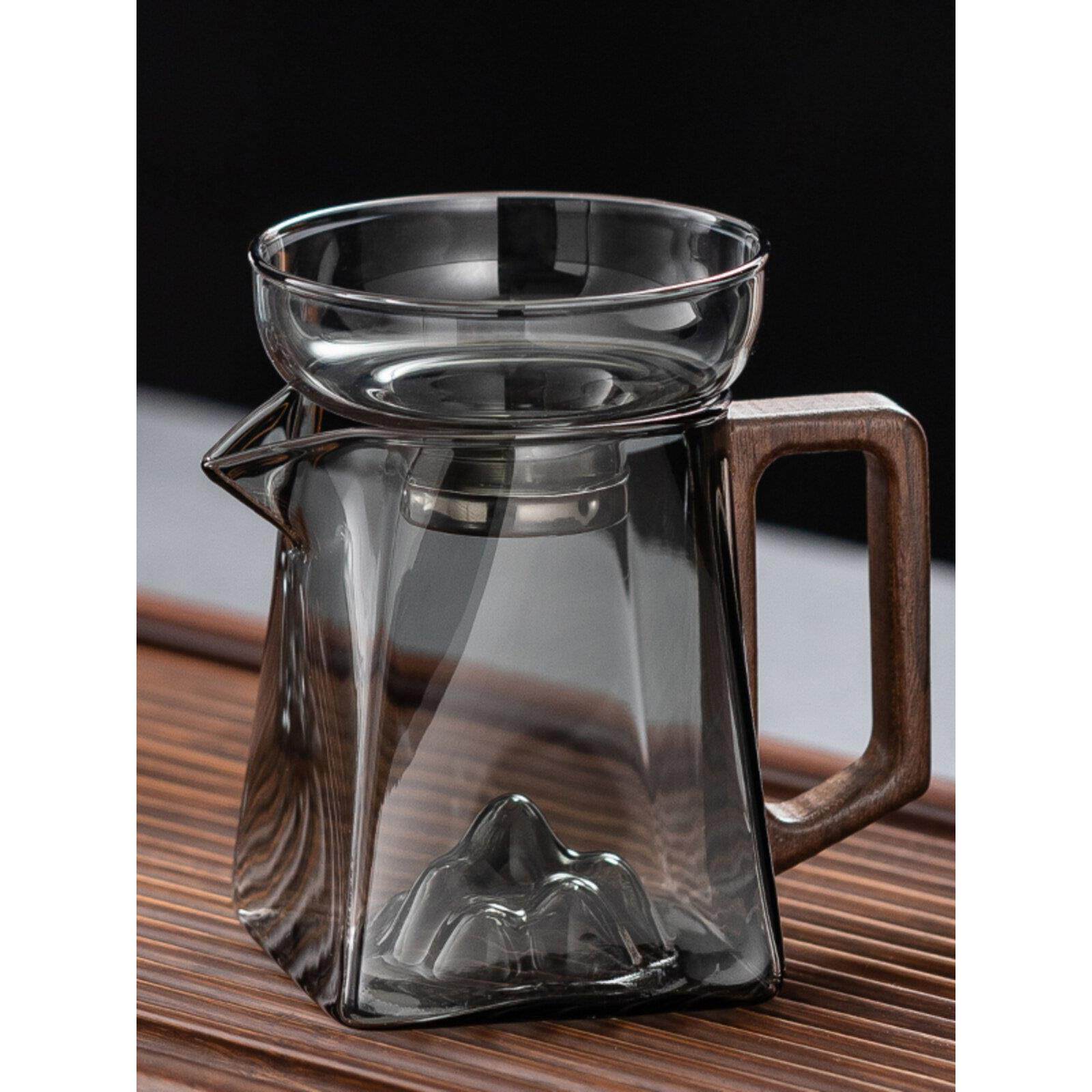 耐热玻璃山观博会杯茶滤滤一体机功夫茶具加厚高端男杯茶隔板