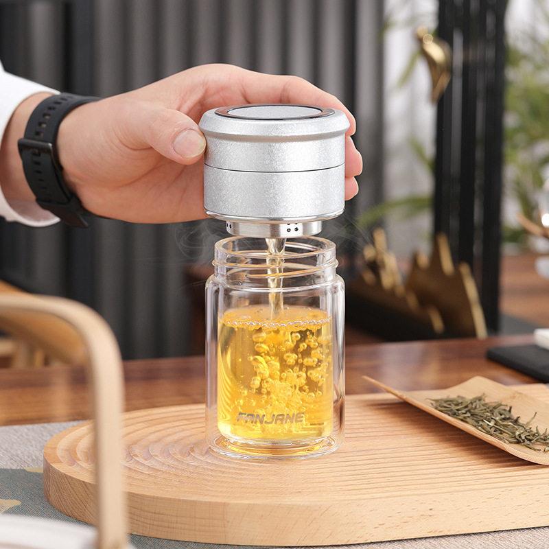 繁简茶水分离泡茶杯双层隔热玻璃杯独立茶仓过滤品茶便携简约水杯