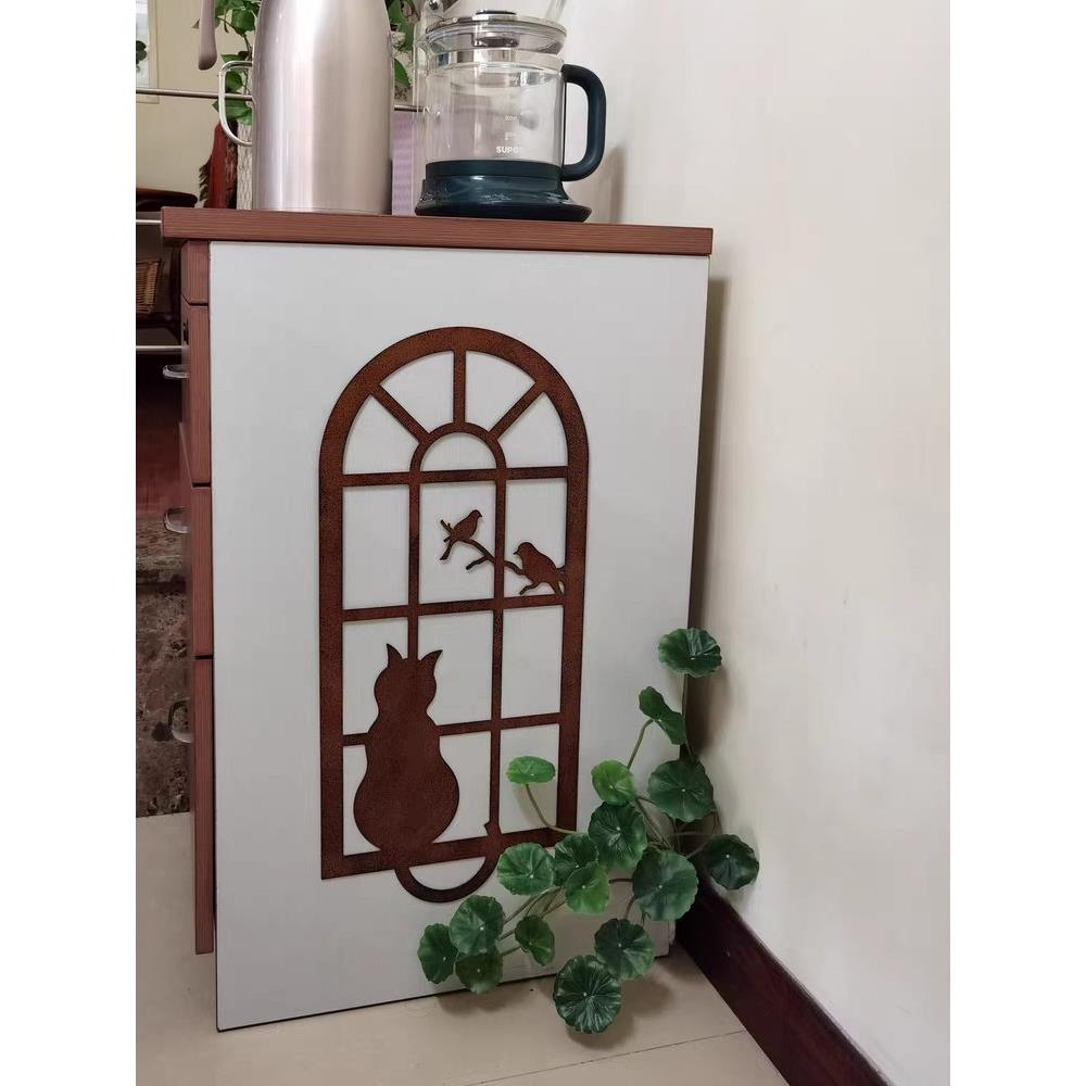 创意做旧小猫壁挂铁艺假窗户挂件花园阳台镂空装饰客厅玄关壁饰