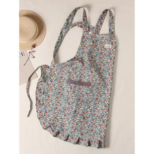 背带碎花布艺围裙公主女士田园复古风厨房花艺家居服清洁防污烘焙