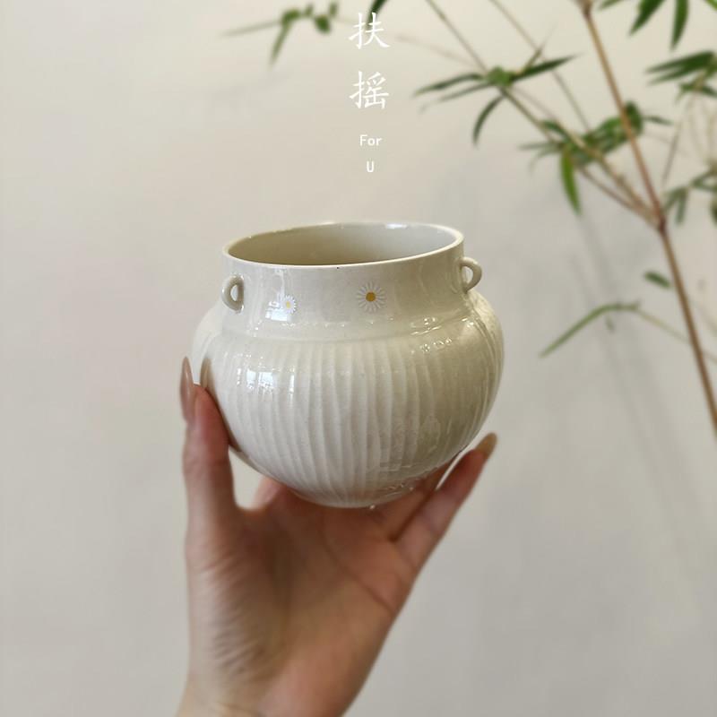 扶摇草木灰陶瓷瓜棱手工建水小雏菊大号茶洗干泡桌面茶渣水盂茶海