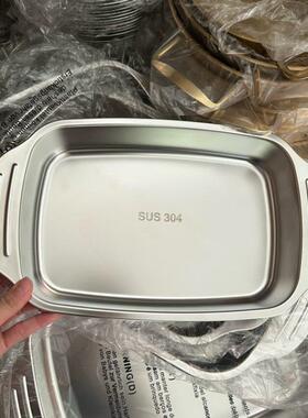 一诺厨房304不锈钢加深烤鱼盘电磁炉专用盘长方形不沾锅加厚烤鱼