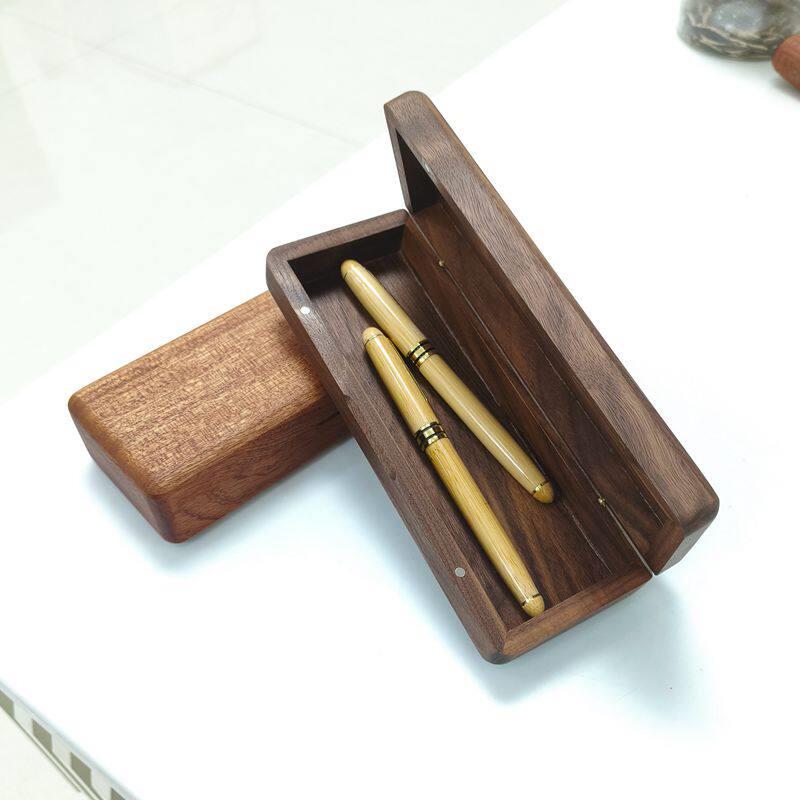 胡桃木文具收纳盒木质钢笔盒便携式杂物盒商务铅笔盒桌面整理木盒
