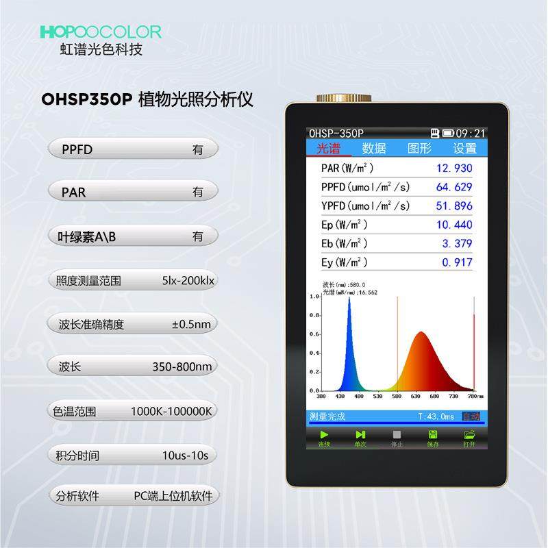 虹谱OHSP350P光量子计PAR测试光谱色温照度计植物光谱分析仪