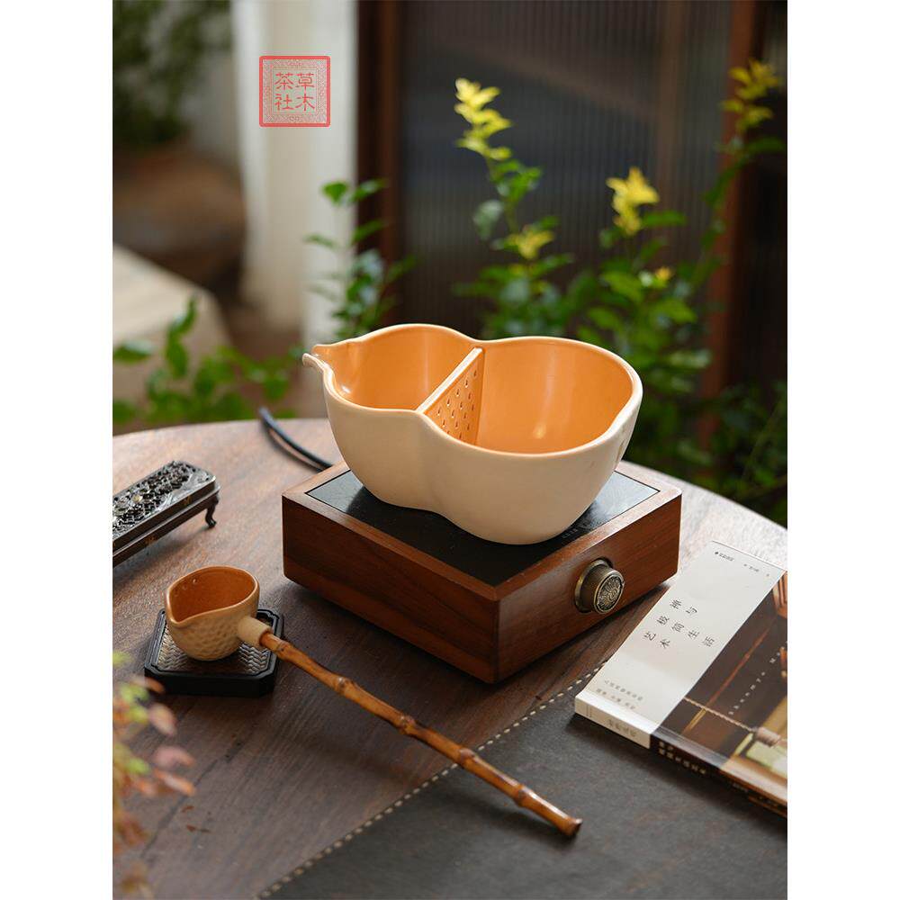 草木茶社 福禄双全煮茶器 葫芦煮茶器围炉煮茶壶 古法粗陶煮茶壶