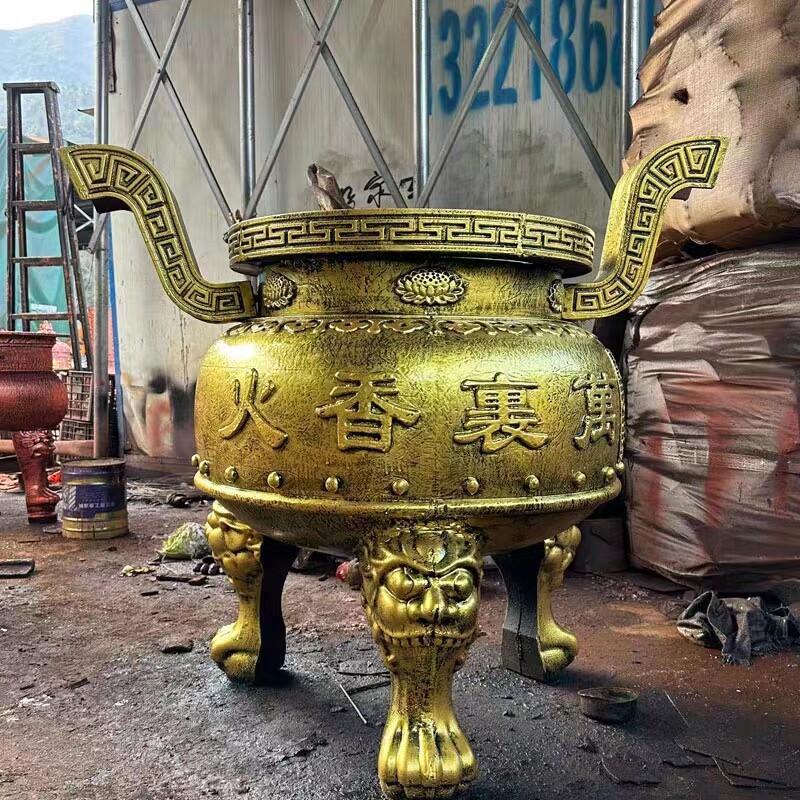 寺庙大型圆香炉室外仿古插香炉鼎祠堂道观烧纸炉生铁纯铜大烧香炉