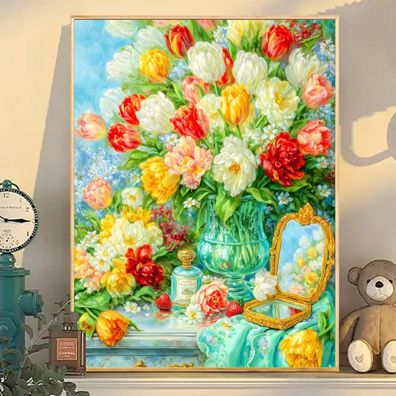 方钻郁金香花桌2026新款钻石画满钻手工diy贴钻画客厅点钻钻石绣