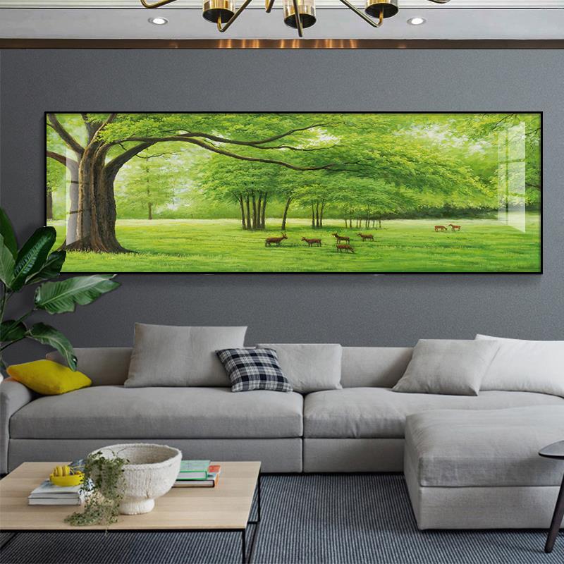 客厅装饰画 画单幅沙发背景墙挂画 画现代简约轻奢风景常青绿树壁