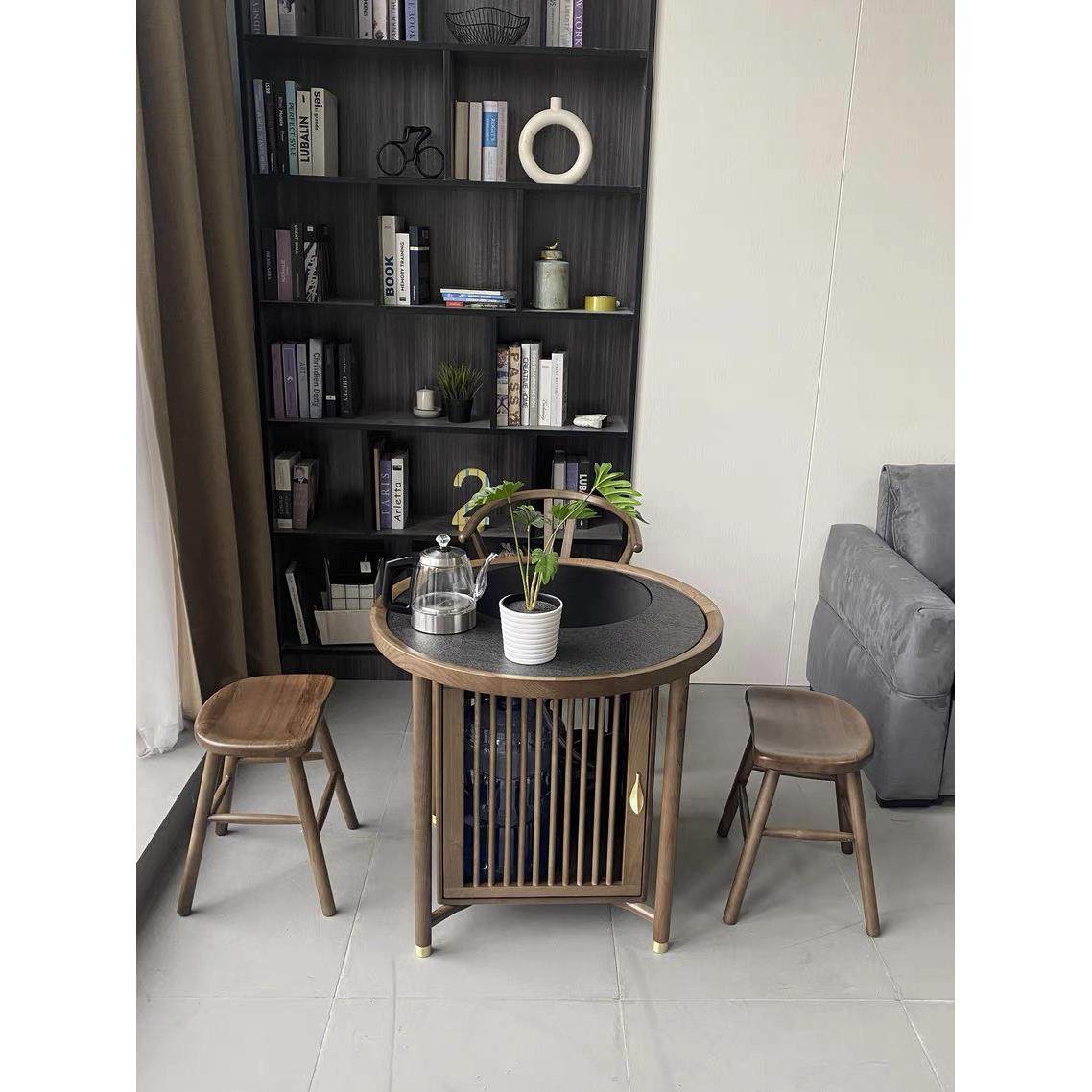 北美黑胡桃木阳台移动小型茶桌茶台桌迷你休闲家用新中式实木茶几