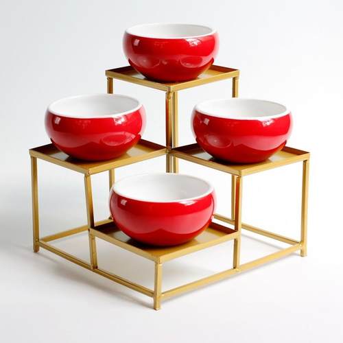 新品铁艺多格铁架黑色金色花托客厅桌面简约现代盆景展示架小花架