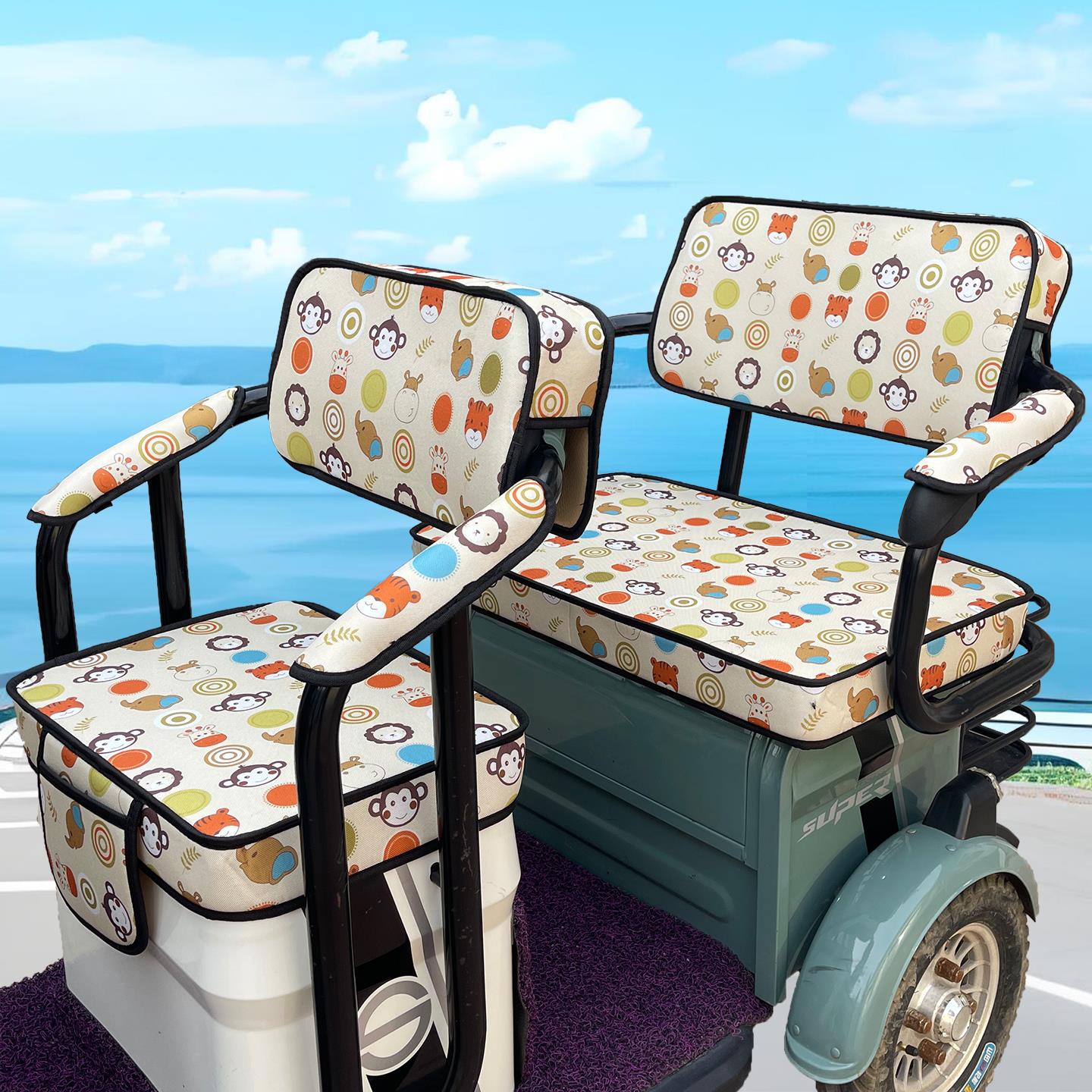 定制小鸟云端布丁三轮车加厚防晒坐垫套金彭大安防水皮革座垫套