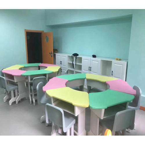 学生六边形培训桌彩色梯形组合桌美术拼接圆桌辅导班团体活动桌椅