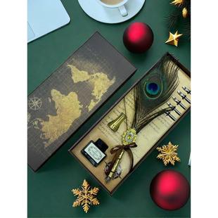 欧式覆古孔雀羽毛笔套装广告礼品蘸水钢笔男学生用生日礼物送朋友