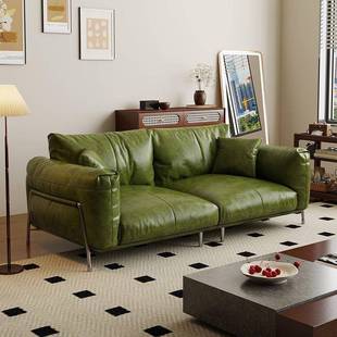 抹茶佐梵欧包豪斯真皮沙发小户型沙发绿沙发复古风哈默单人海绵木