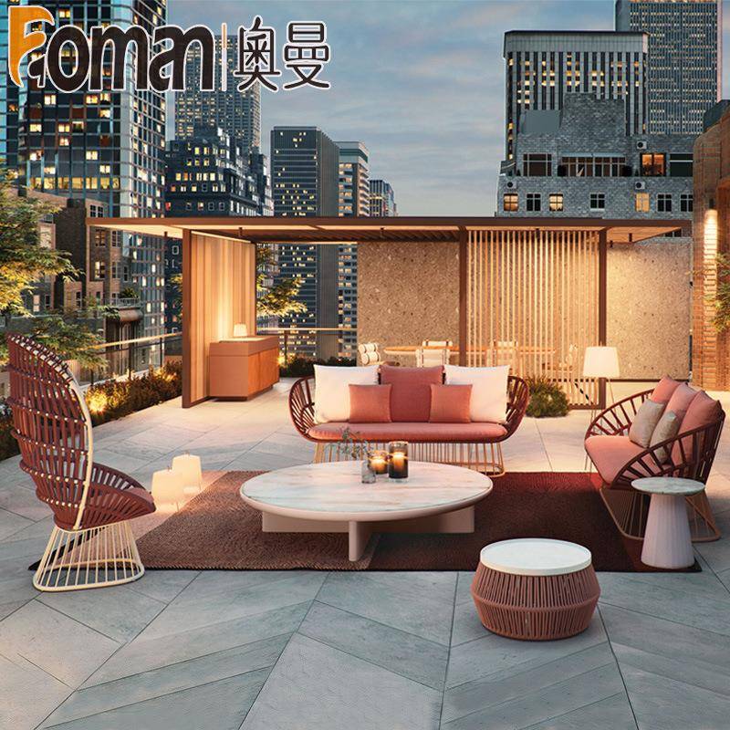 户外沙发防水防晒休闲庭院花园露天室外别墅民宿藤编沙发藤椅家具