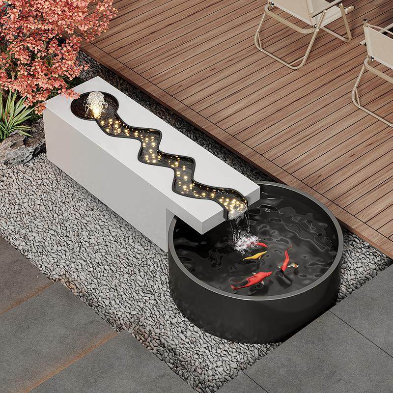 定制户外不锈钢流水摆件庭院别墅水系造景现代喷泉水池景墙观鱼池