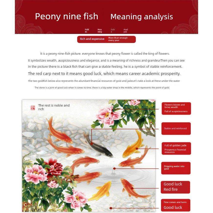 牡丹九鱼图入口装饰画入口壁挂画客厅壁画聚财卧室中餐厅广场画,家居饰品,现代装饰画,淘宝优惠券,粉丝福利购,淘宝优惠卷