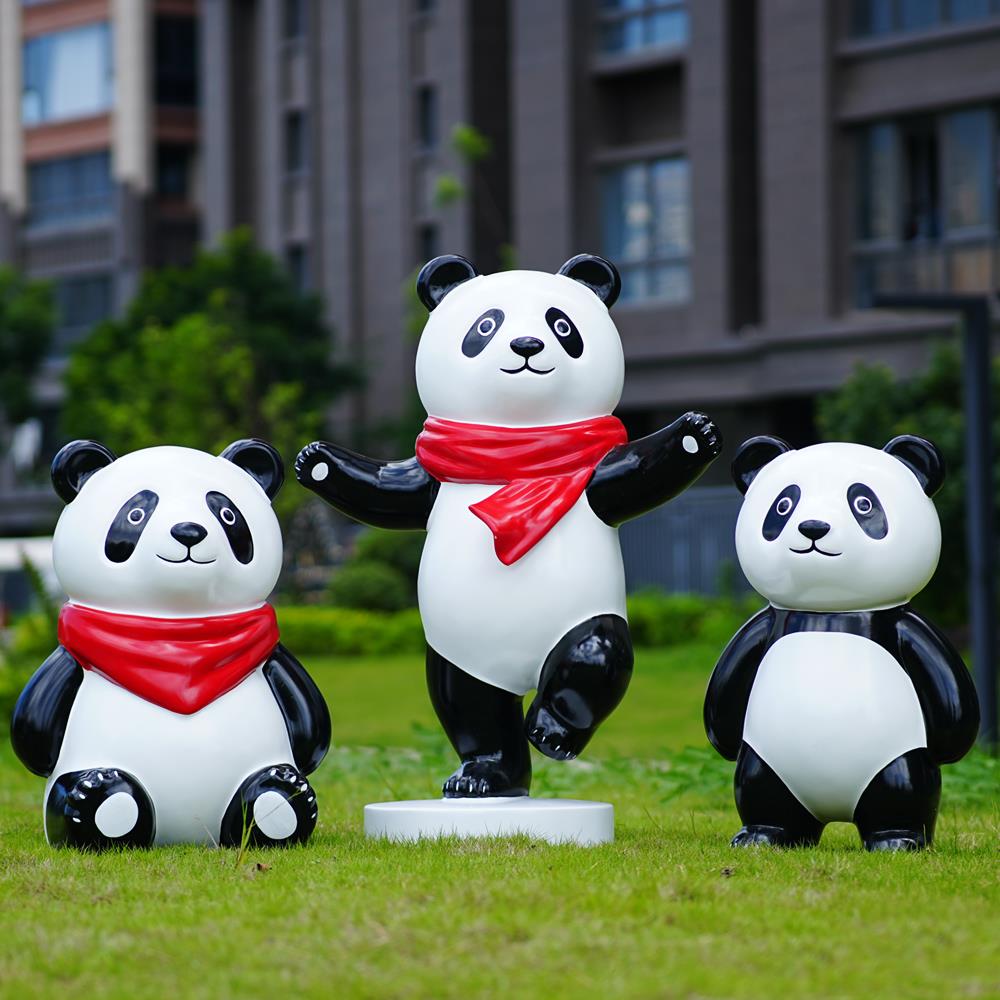 熊猫雕塑卡通动物幼儿园林景观小品商场景区户外草坪美陈装饰品