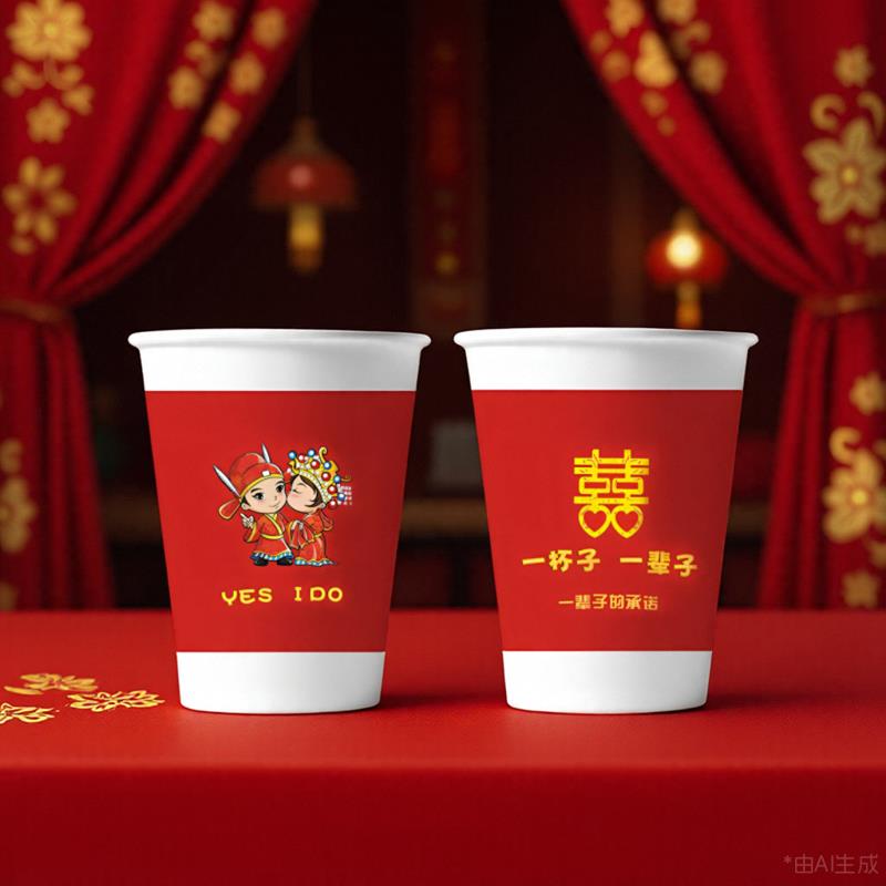 结婚纸杯一次性加厚加硬接待茶水婚庆典礼家庭喜事一次性纸杯子