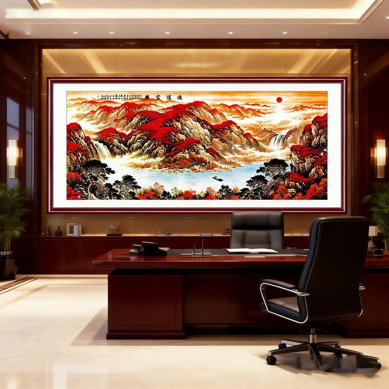 鸿运当头宣纸画芯国画山水画客厅装饰画字画办公室沙发背景墙挂画