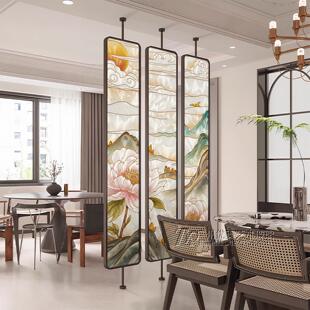 齐芝手工掐丝珐琅彩艺术玻璃隔断屏风客厅玄关入户门轻奢